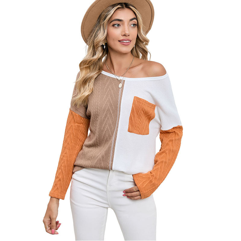 Damenmode-Pullover mit Rundhalsausschnitt und Farbkontrast
