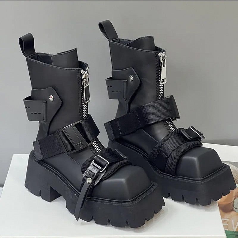 Leather Female Square Ankle Boots