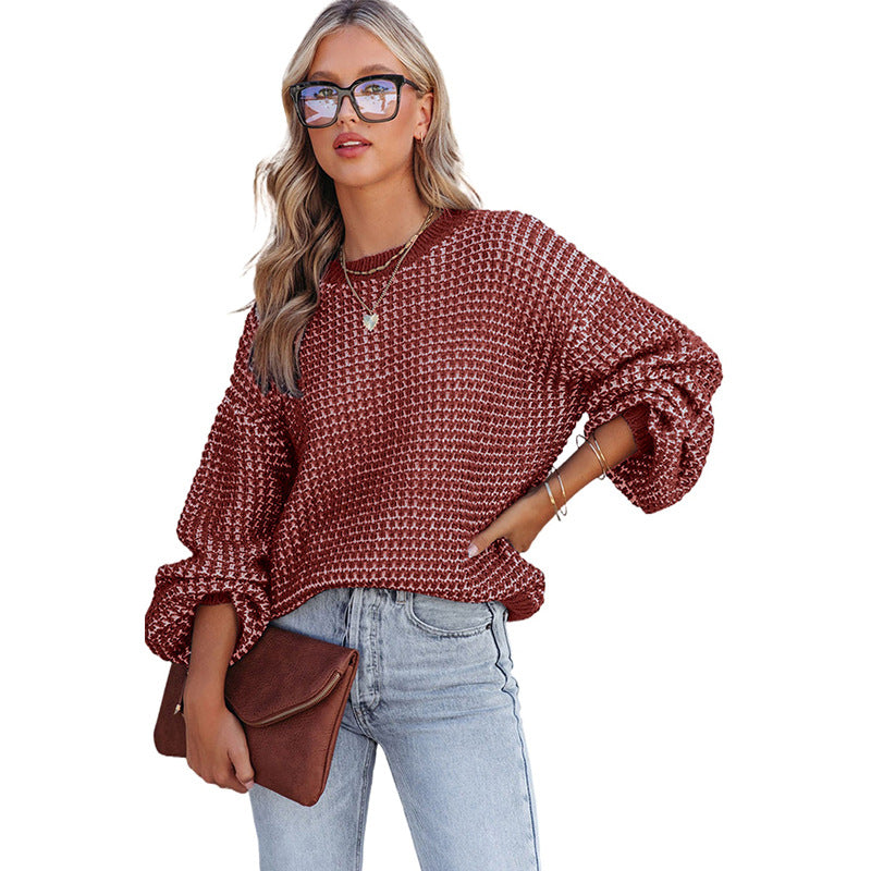 Women's Solid Color Round Neck Off-shoulder Sweater