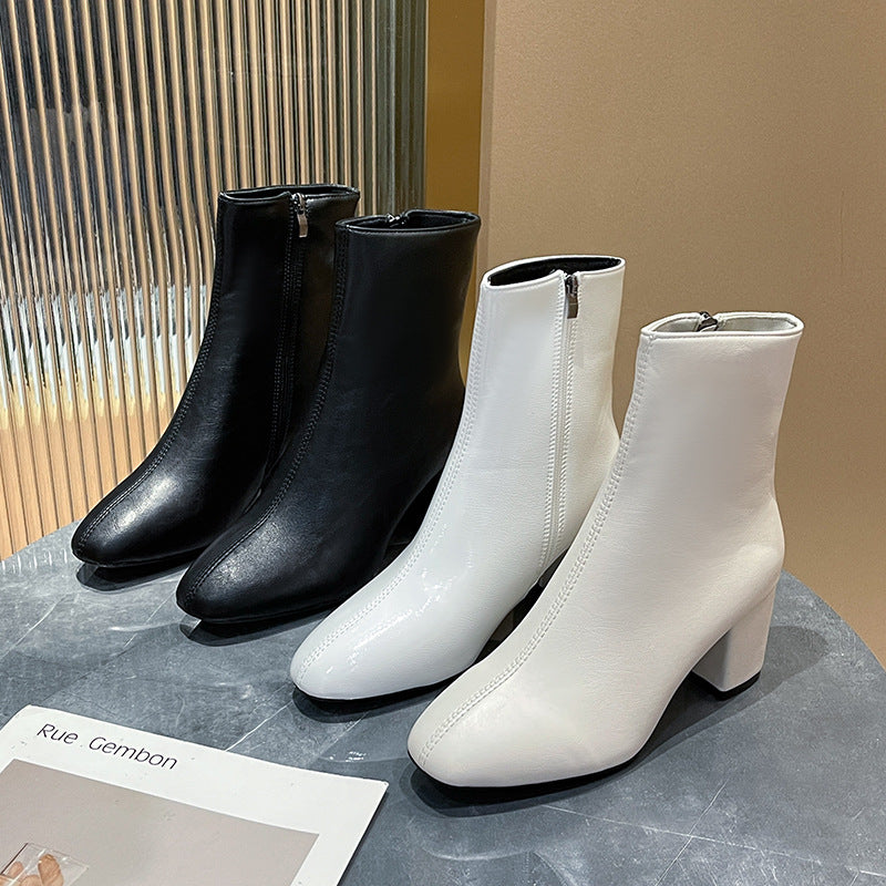Autumn Fashion New Side Zipper Heel Square Boots